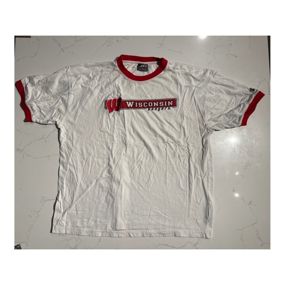 Wisconsin Badgers Red White Adult XXL Athletic T-Shirt College Sports